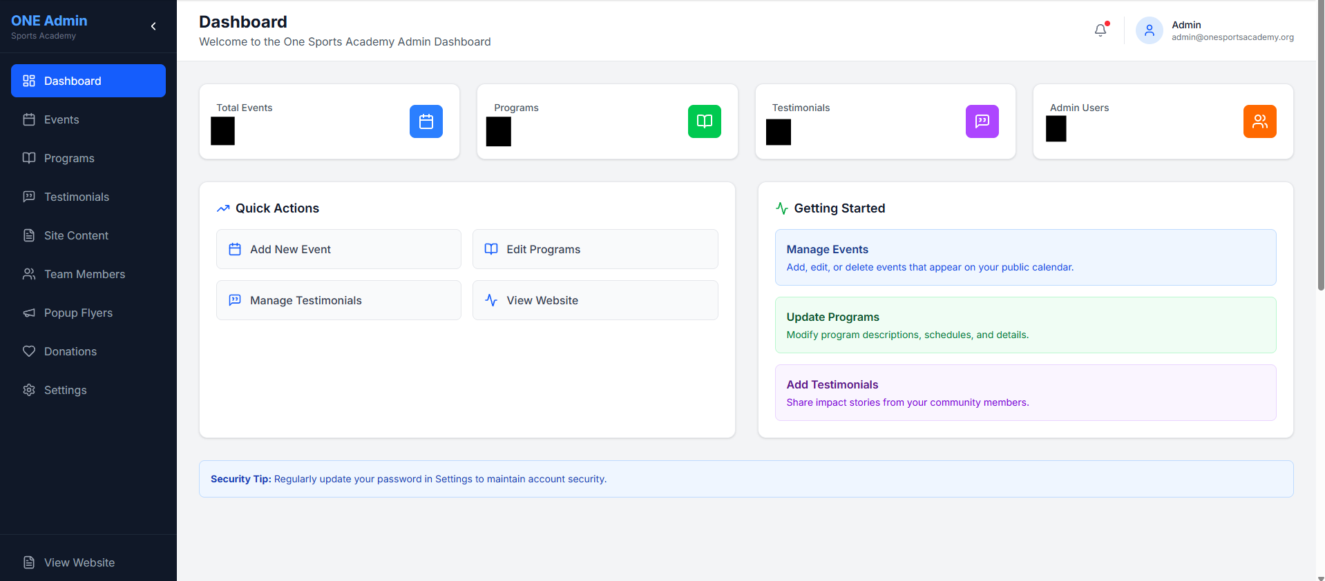 Sports Academy Website & CMS